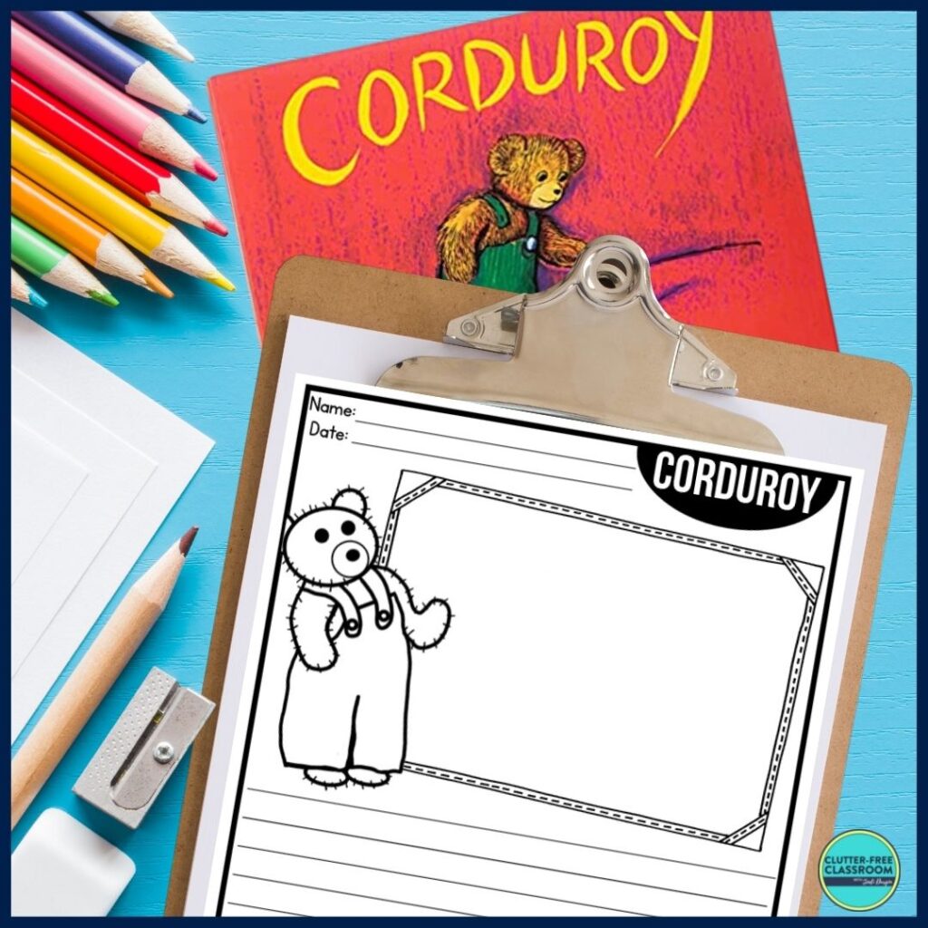 Corduroy book cover and writing paper