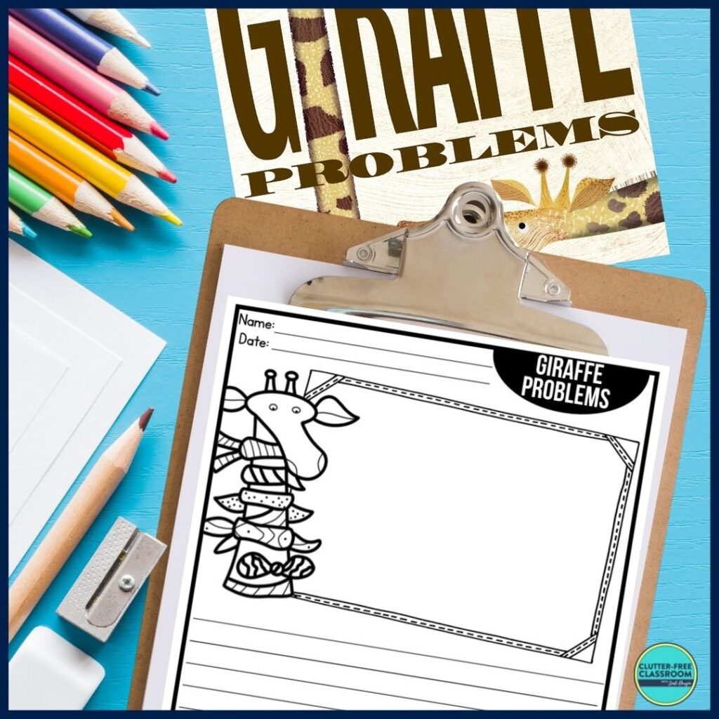 Giraffe Problems book cover and writing paper