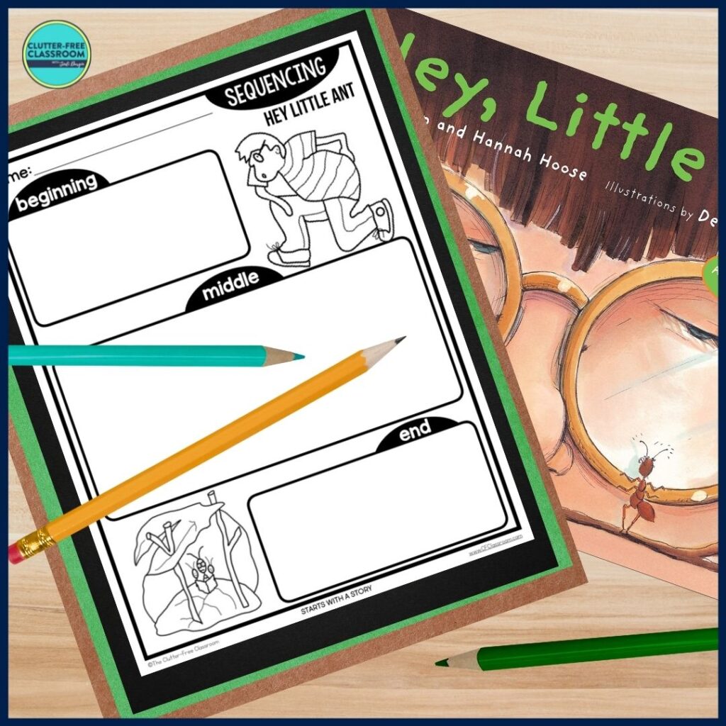 Hey, Little Ant book cover and sequencing worksheet