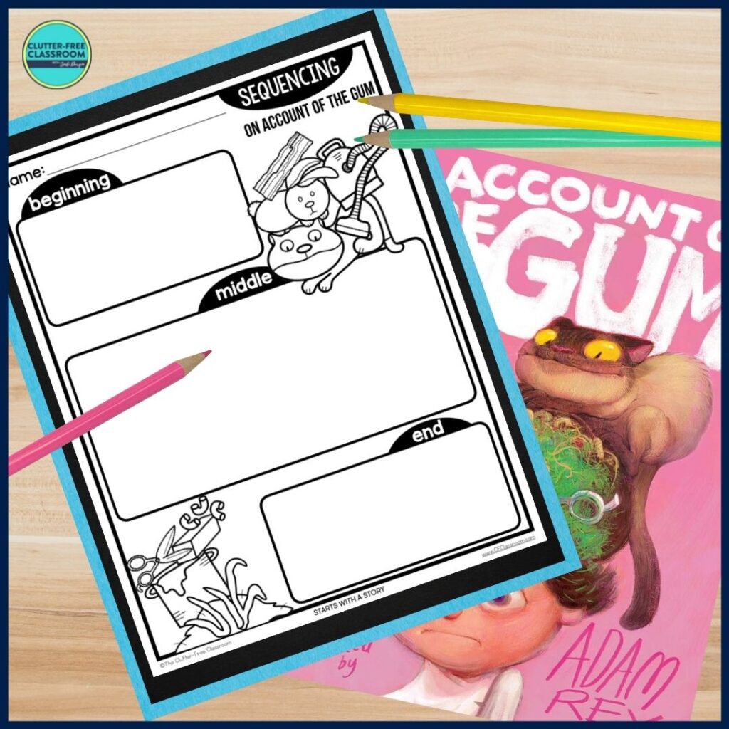 On Account of the Gum book cover and sequencing worksheet