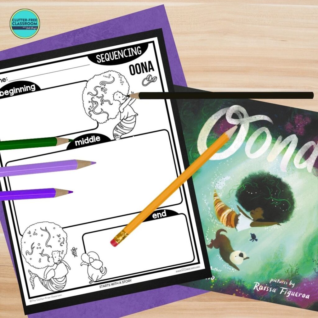 Oona book cover and sequencing worksheet