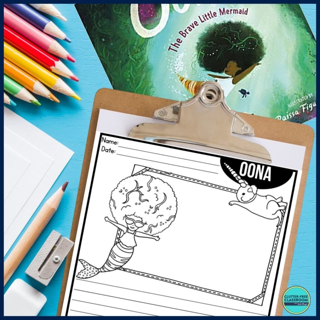 Oona book cover and writing paper
