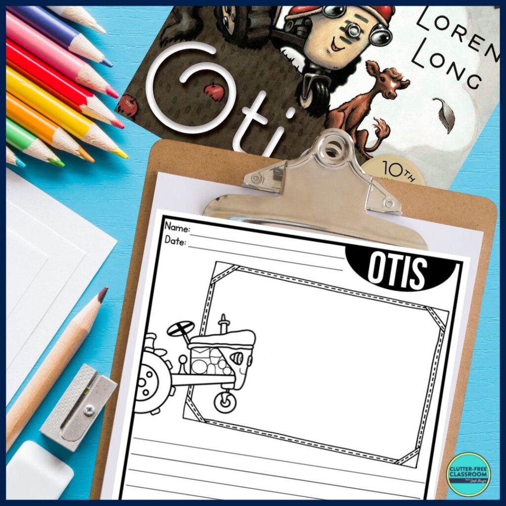 Otis book cover and writing paper