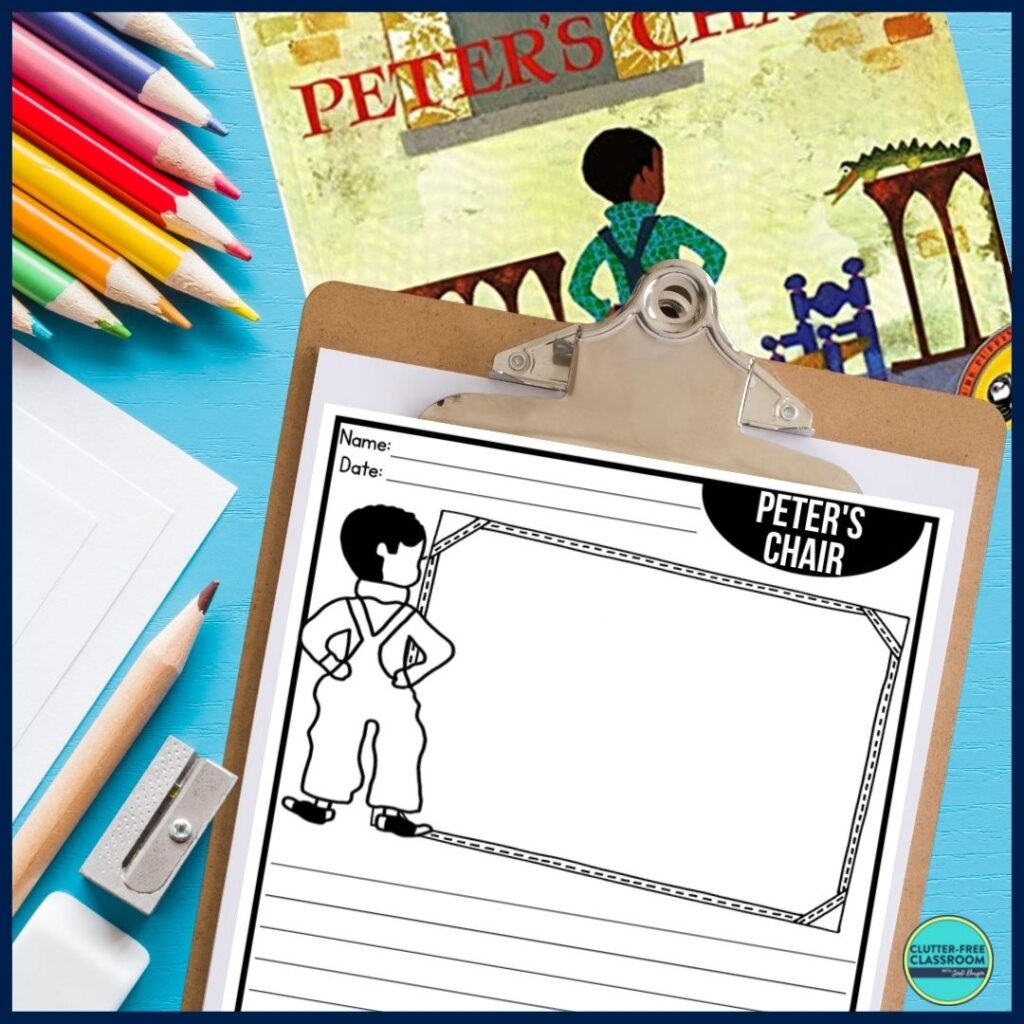 Peter's Chair book cover and writing paper