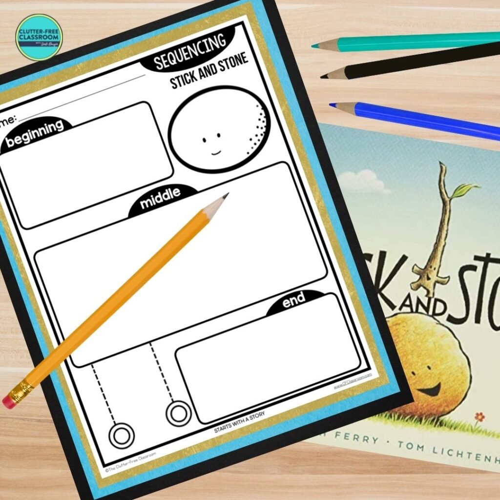 Stick and Stone book cover and sequencing worksheet