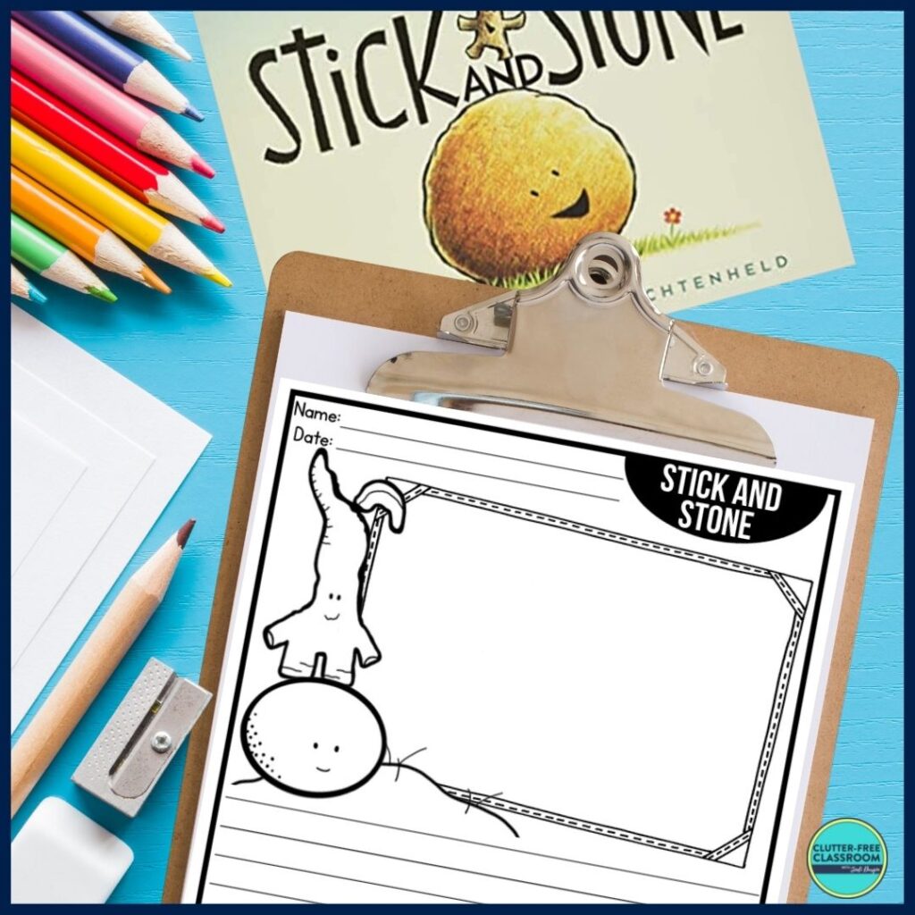 Stick and Stone book cover and writing paper