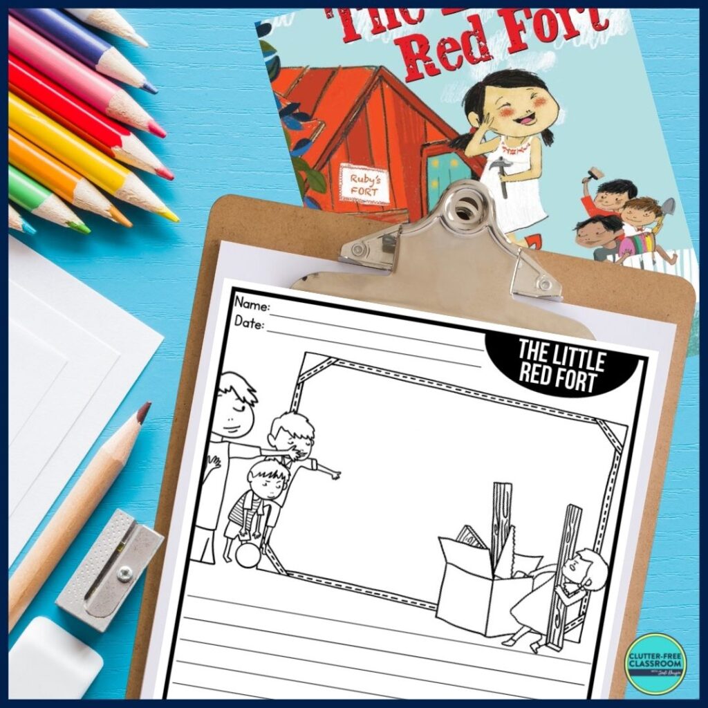 The Little Red Fort book cover and writing paper