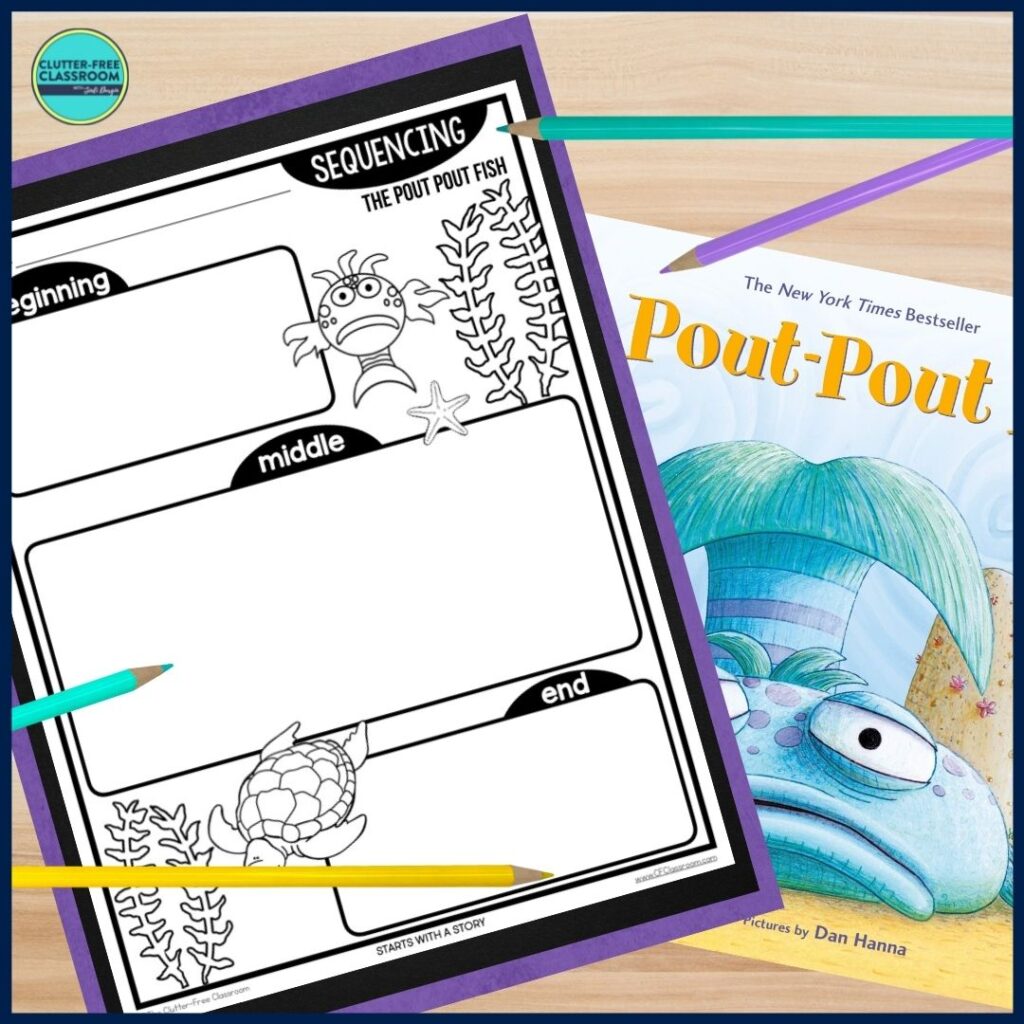 The Pout-Pout Fish book cover and sequencing worksheet