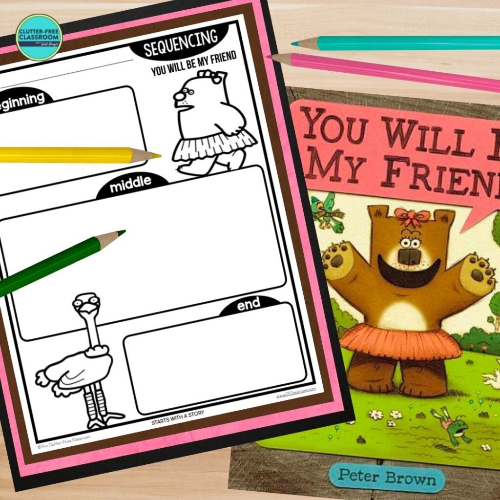 You Will Be My Friend! book cover and sequencing worksheet