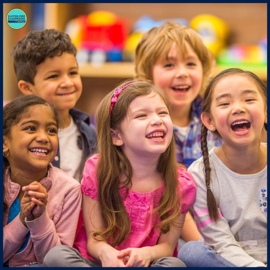 elementary students listening to an interactive read aloud