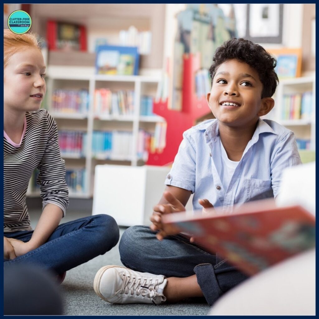 two students listening to an interactive read aloud