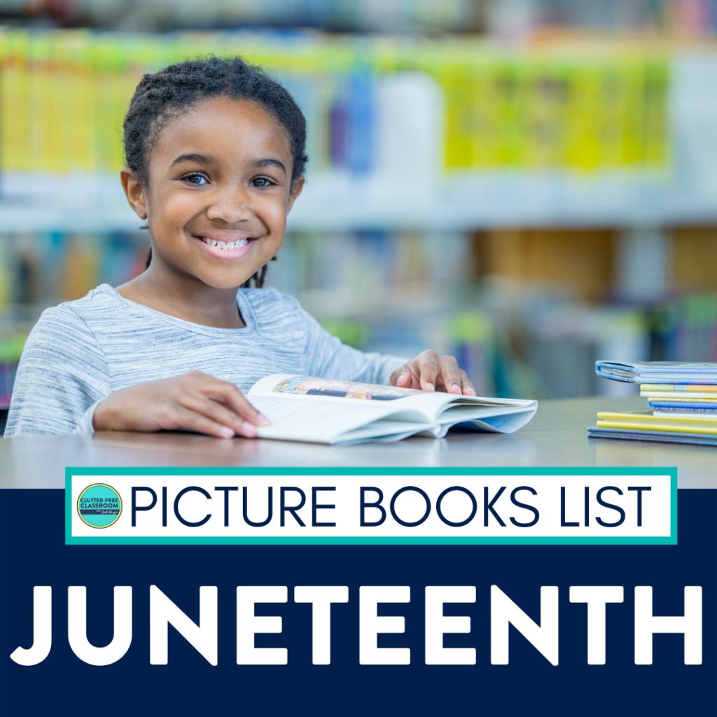 student reading a children's book about Juneteenth