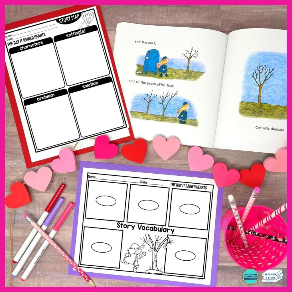 The Day It Rained Hearts book and worksheets