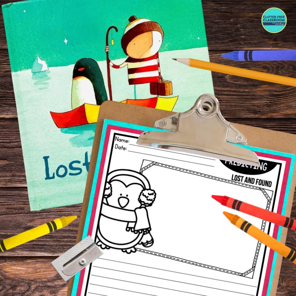 Lost and Found book cover and predicting worksheet