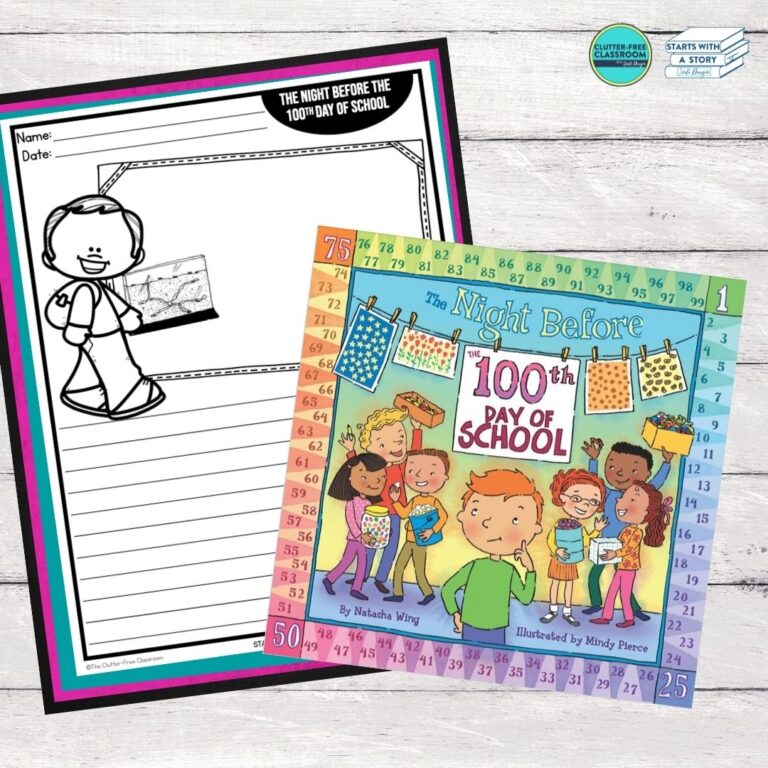 The Night Before the 100th Day of School book cover and writing paper