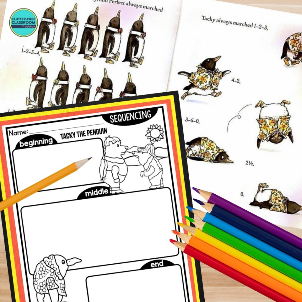 Tacky the Penguin book and sequencing worksheet