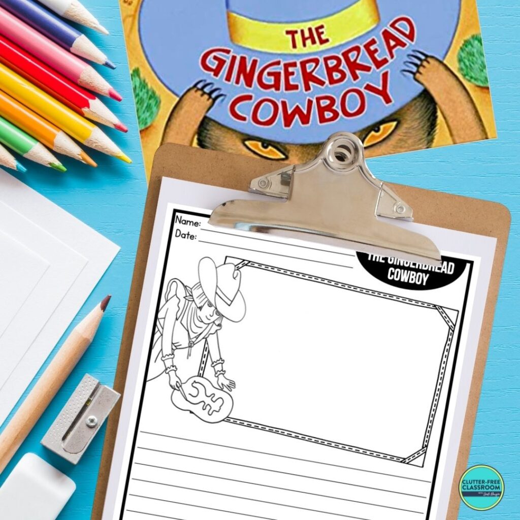 The Gingerbread Cowboy book cover and writing paper