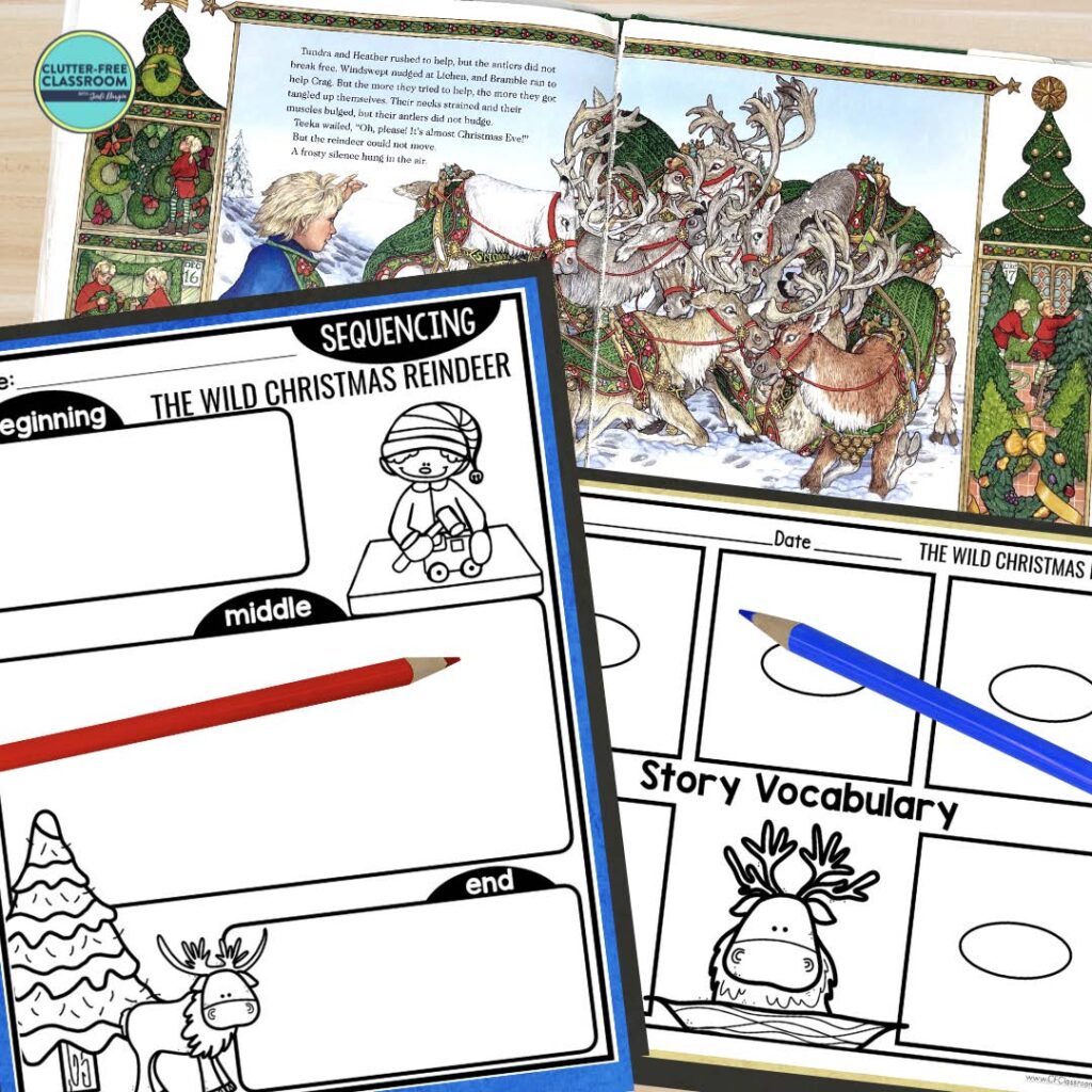 The Wild Christmas Reindeer book and worksheets