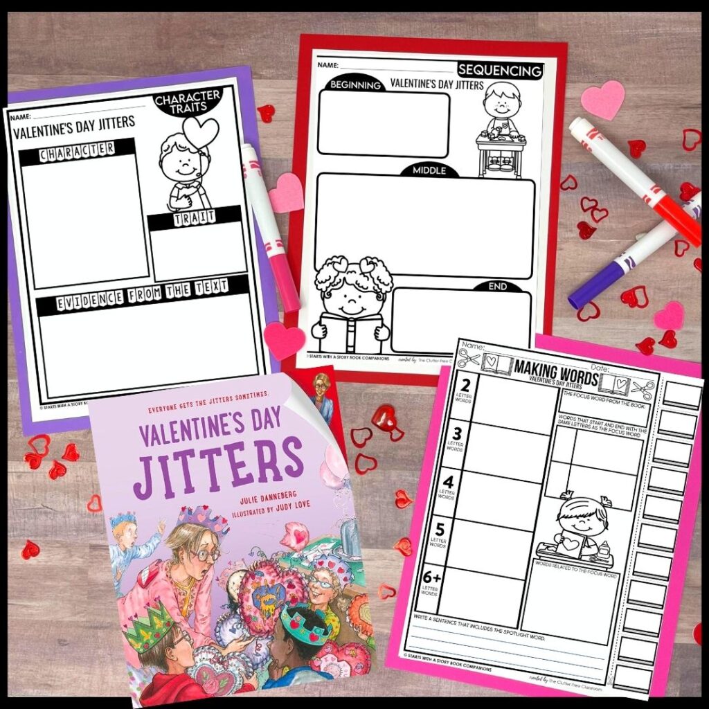 Valentine's Day Jitters book cover and worksheets