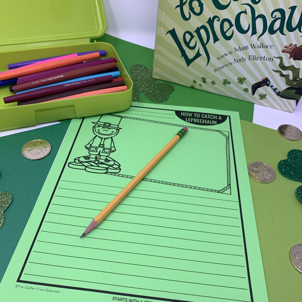 How to Catch a Leprechaun book cover and writing paper