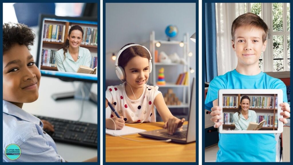 3 students participating in a virtual learning lesson