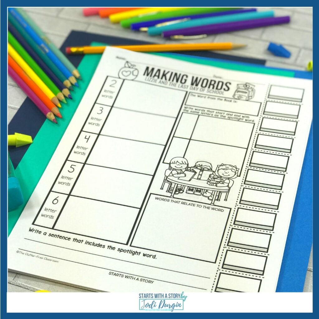 Lizzie and the Last Day of School printable activity