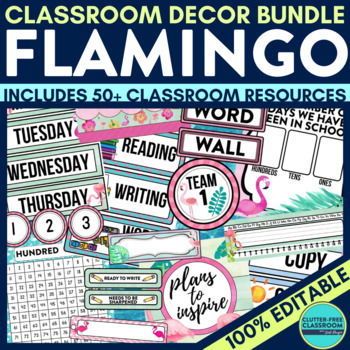 flamingo classroom decor bundle