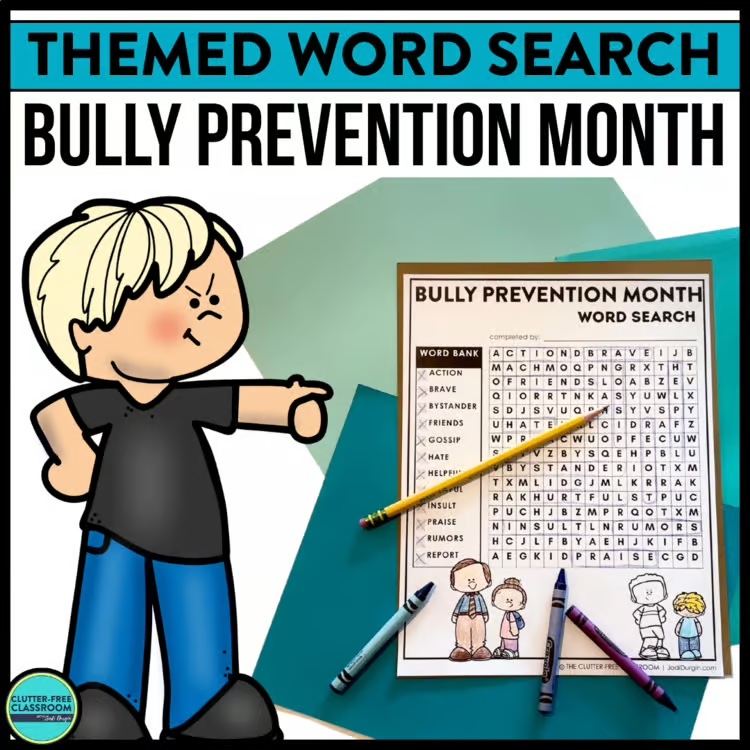 Bully Prevention Month word search activity