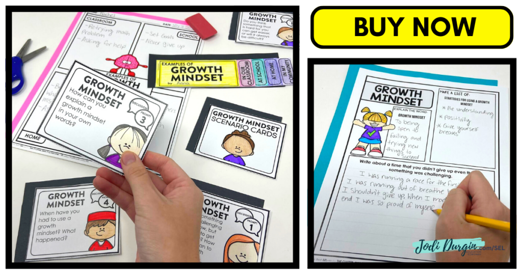 growth mindset scenario cards and writing activities