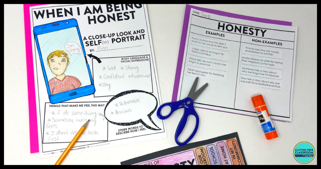 honesty sorting activity and writing activity