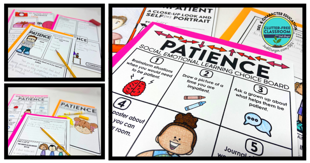 patience choice board and writing activities