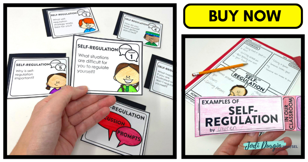 self-regulation flip book, writing activity, and discussion prompt task cards