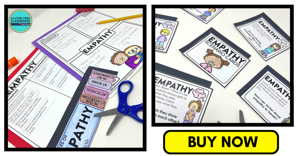 empathy scenario cards, flip book, and examples and non-examples activity