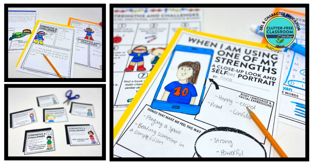 strengths and weaknesses writing activities, choice board, word search, and task cards