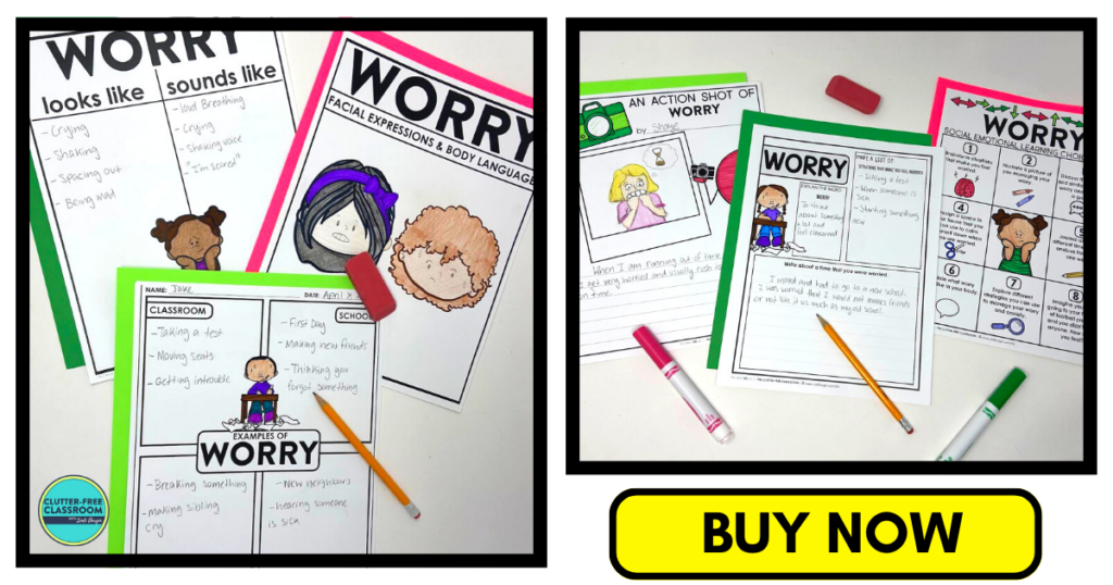 worry choice board and writing activities