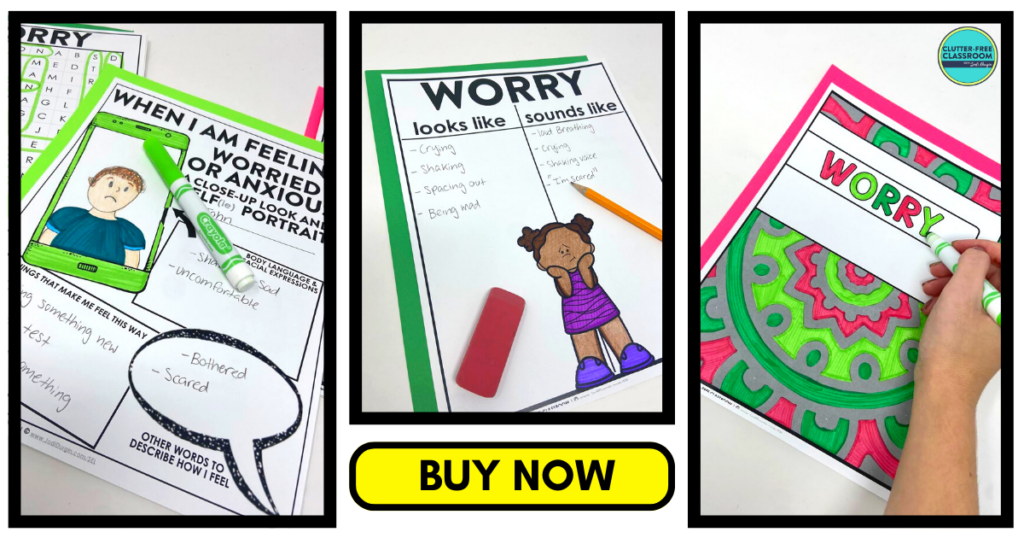 worry coloring page and writing activities