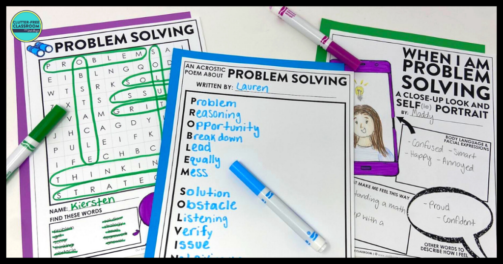 SEL problem solving word search, acrostic poem, and writing activity