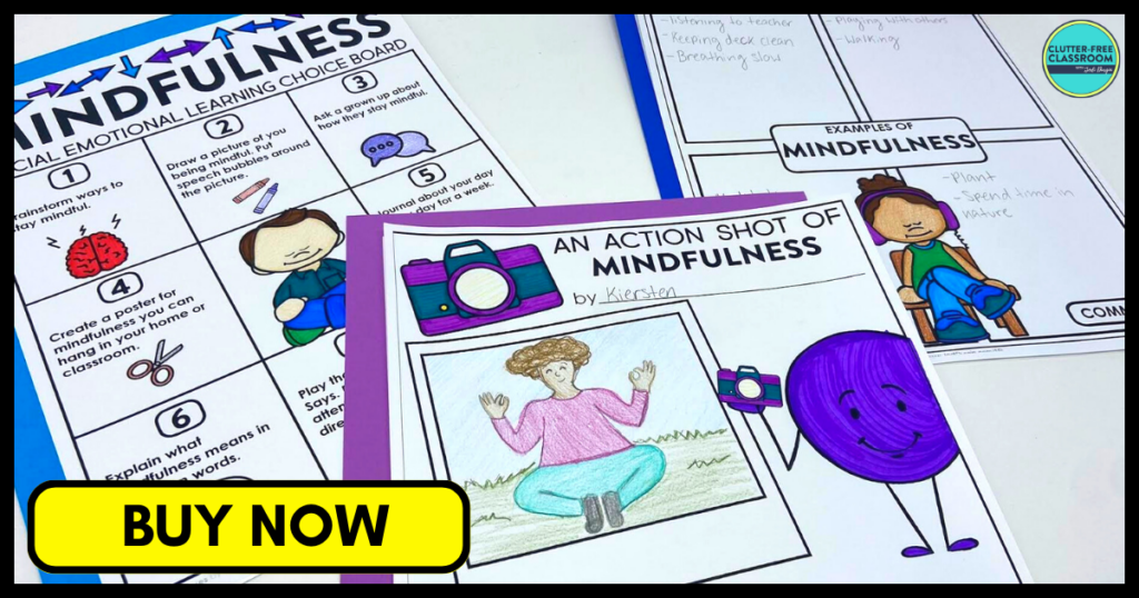 mindfulness choice board and writing activities