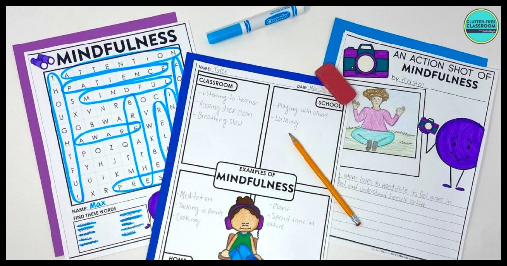 mindfulness word search and writing activities