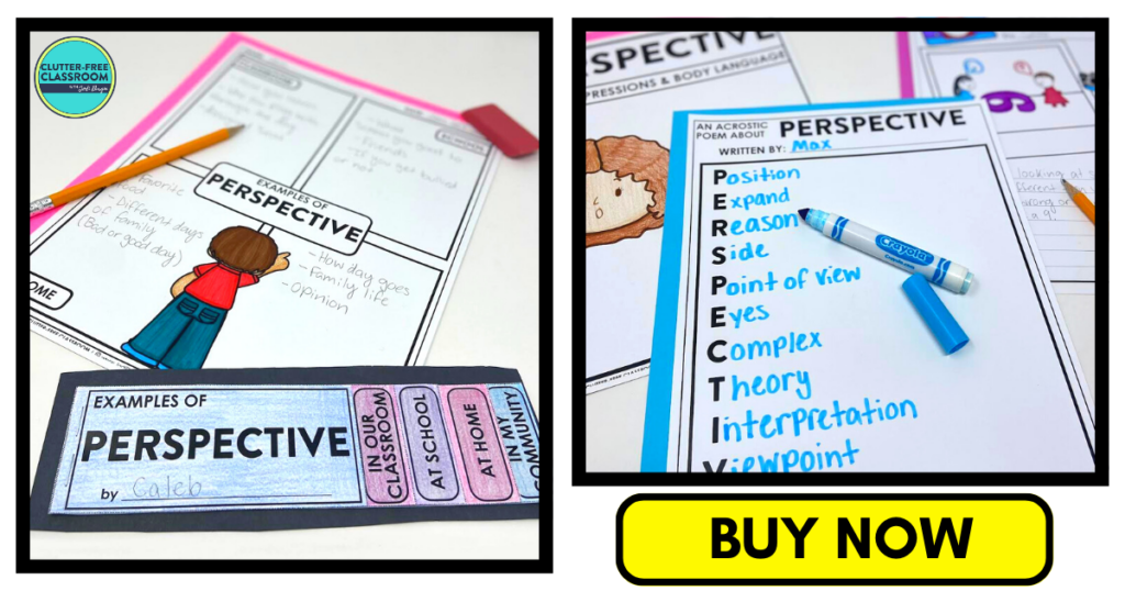 perspective acrostic poem, flip book and writing activities