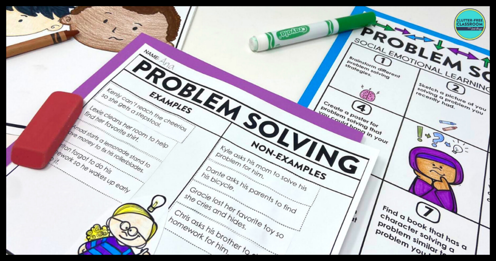 SEL problem solving choice board and sorting activity