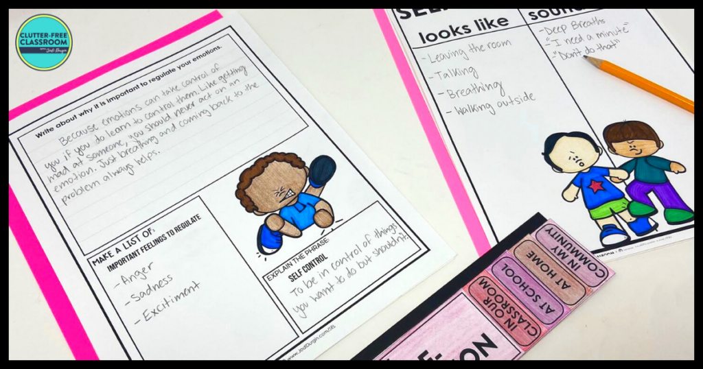 self-regulation flip book and writing activities