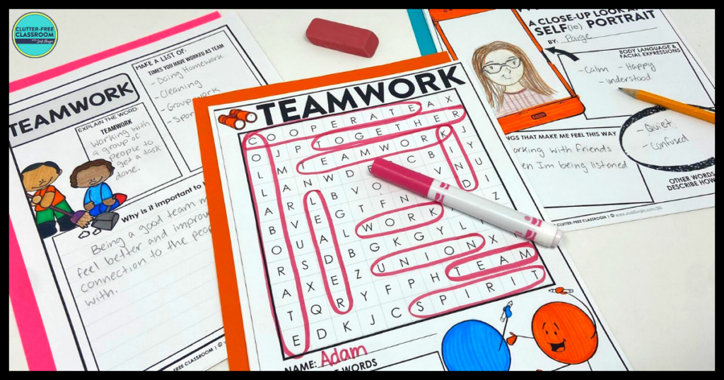 teamwork word search and writing activities