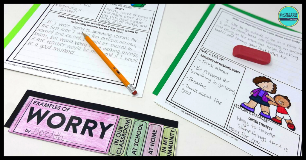 worry flip book and writing activities