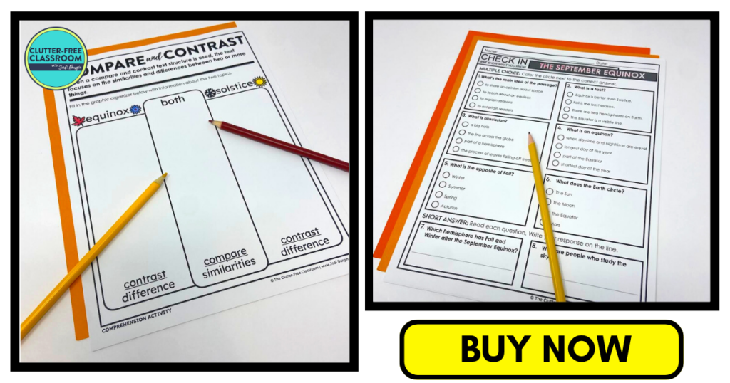 Two September equinox reading comprehension worksheets