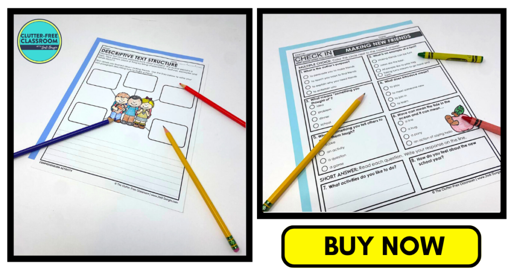 Two back to school literacy worksheets