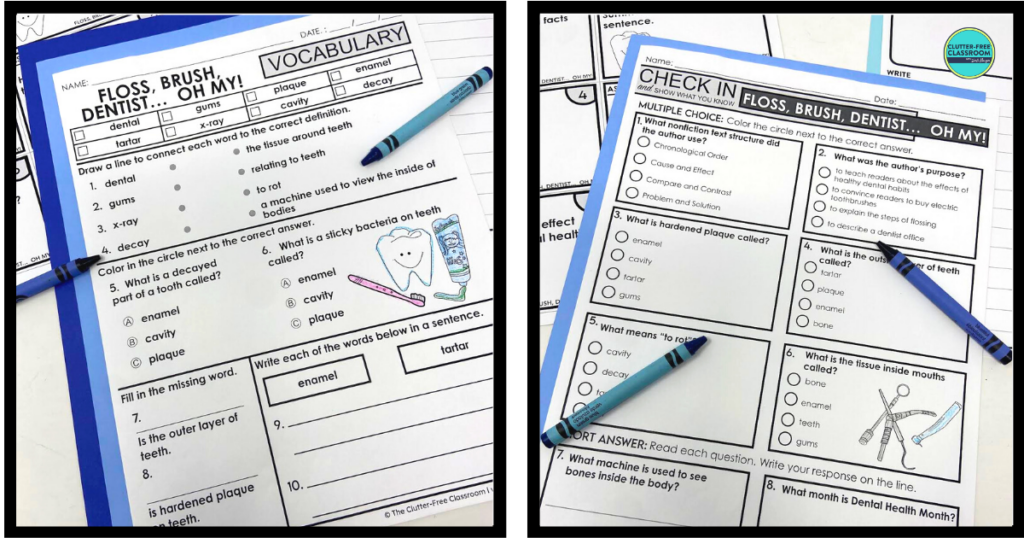 Two dental health reading comprehension activities