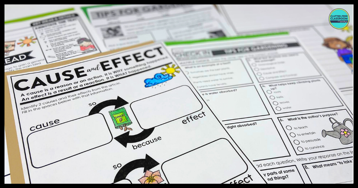 Gardening Reading Comprehension Activities for 2nd, 3rd, and 4th Grade