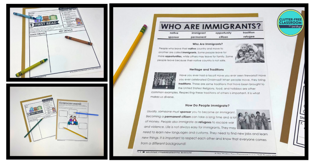 Three immigration literacy worksheets