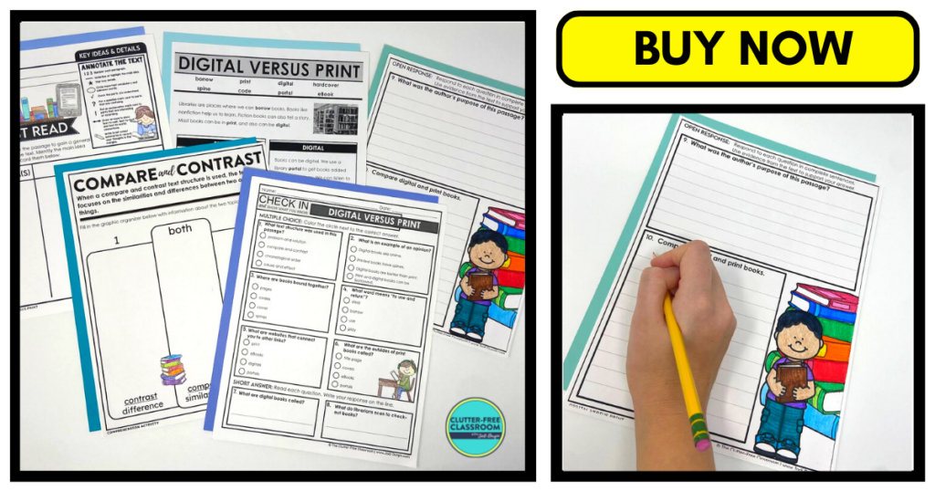 Five Library week literacy activities accompanied by a worksheet close-up